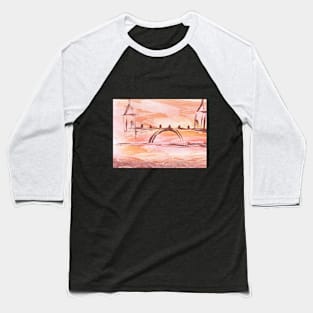 Landscape with architecture, castle. Encaustic, art decoration, sketch. Baseball T-Shirt